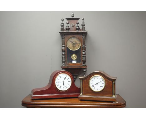 Edwardian mahogany cased mantel clock, dome top mantel clock with Quartz movement, 20th century walnut cased Vienna style wal