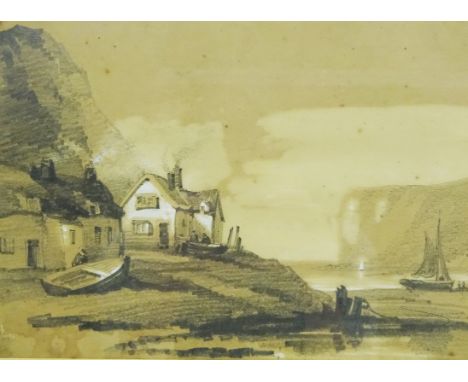 Staithes, pencil sketch heightened in white by Henry Barlow Carter (British 1804-1868) unsigned 18cm x 25cm