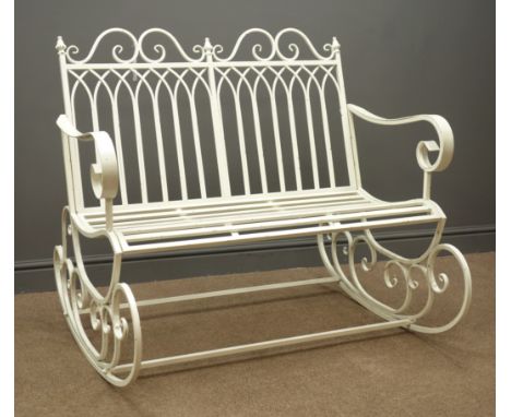 White finish two seat garden rocking bench, W109cm