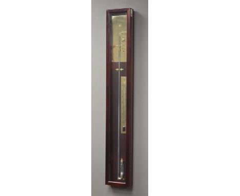 Contemporary mercury barometer in mahogany case enclosed by glazed door, with thermometer, H96cm