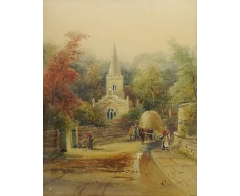 Hackness Church near Scarborough, watercolour signed and dated 1917 by M Catton student of Frederick William Booty (British 1
