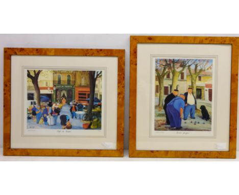 'Boules Players' and 'Cafe de France', two limited edition colour prints No.1725/1950 signed in pencil by Margaret Loxton (Br