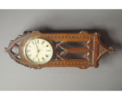 Late 19th/early 20th century oak cased Gothic wall clock, H81cm