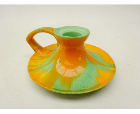 1930's Shelley drip glaze chamber stick, D13cm 