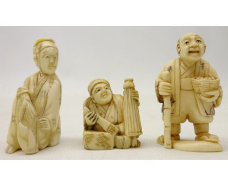 Three Japanese Meiji Period Ivory Netsukes, one signed (3)