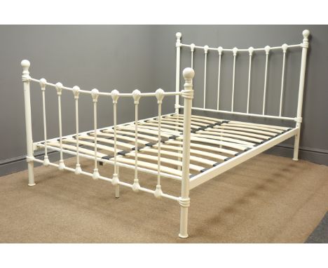 Serene Marseille 4'6" ivory gloss finish metal double bed, W140cm, H118cm, L200cm