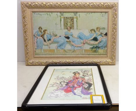 Goddess of the Hundred Flowers, Bai Hua Shen', contemporary colour lithograph signed by Caroline Young for Franklin Mint 48cm