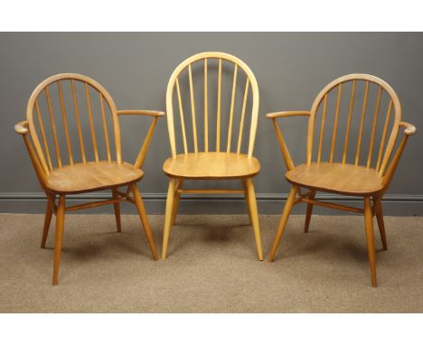 Pair Ercol 'Windsor' armchairs and an Ercol hoop and stick back chair