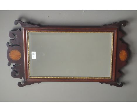 Edwardian mahogany Chippendale style bevel edged wall mirror, W41cm, H68cm