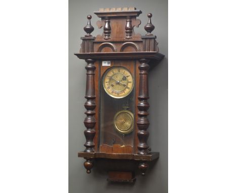 Early 20th century walnut cased Vienna style wall clock, H58cm