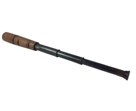 MILITARY TELESCOPE, ALONG WITH A WALKING CANE  the telescope cased in leather and marked for W. Watson &amp; Sons, London, th