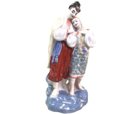 19TH CENTURY DELFT HORSE FIGURE, AND OTHER ITEMS including a Russian porcelain figural group, as well as an Ivory Ware tea ca