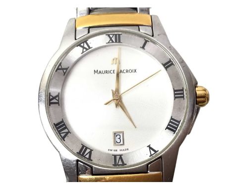 MAURICE LACROIX GENTS BI-METAL QUARTZ WRIST WATCH, with Roman numeral hour markers and date indicator38mm case