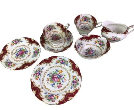 ROYAL ALBERT CANTERBURY PATTERN TEA SERVICE, twelve place setting of cups, saucers and sideplates, along with sugar bowl, cre
