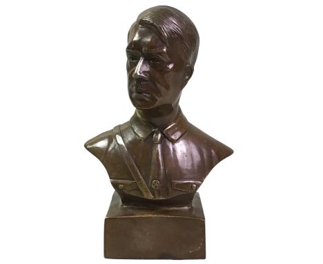 BRONZE BUST, modelled as Adolf Hitler, on a raised square base15cm high