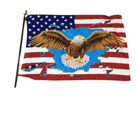 COLLECTION OF FLAGS AND COUNTRY AND WESTERN PROPS, ALSO A SCOTTISH GLENGARRY WITH MILITARY CAP BADGE including various cowboy