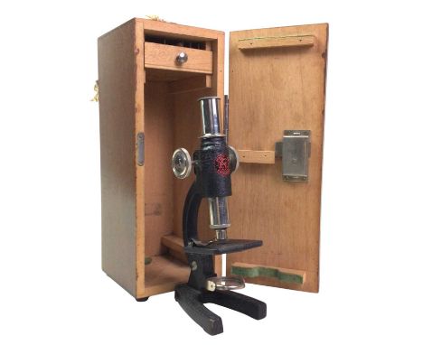 VINTAGE MICROSCOPE IN BOX, along with a collection of glass pathology slidesmicroscope box 26cm long 