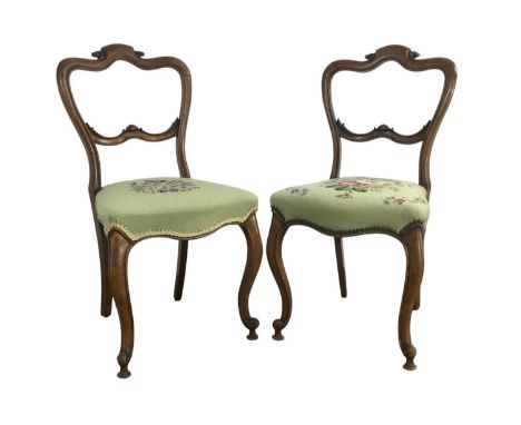 PAIR OF VICTORIAN WALNUT DRAWING ROOM CHAIRS, MID 19TH CENTURY  with floral tapestry seats and cabriole legs