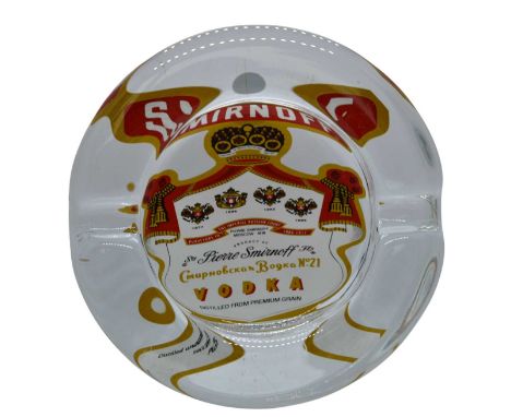 SMIRNOFF VODKA, VINTAGE GLASS PUB ADVERTISING ASHTRAY, CIRCA 1980'S / 1990'S unused and of circular form13cm diameter