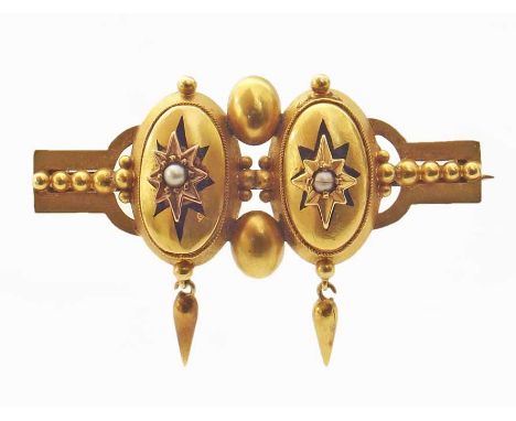 Victorian bar brooch seed pearl set with star motifs We cannot do condition reports for this sale.