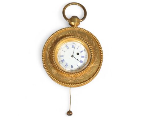 An 18th century carriage or cab watch, enamel dial with repeat movement activated by a cord, and suspension ring, case diamet