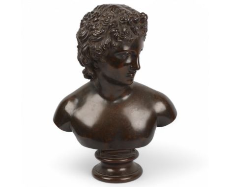 A 19th century patinated bronze Classical bust, unsigned, height 48cm