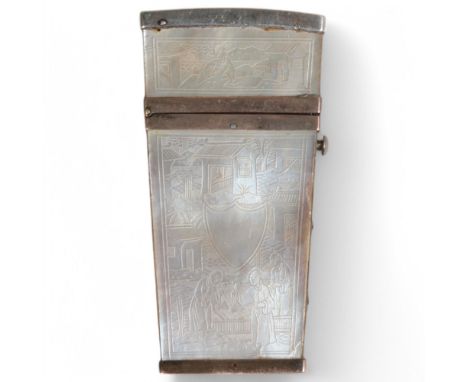 19th century Chinese mother-of-pearl and silver-mounted surgeon's case, with finely engraved panels, height 7cmGood condition