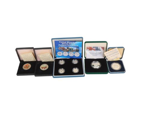 4 silver proof £1 coins Pattern Collection, 2004 Entente Cordiale silver Piedfort Crown, 1981 Royal Wedding silver proof coin