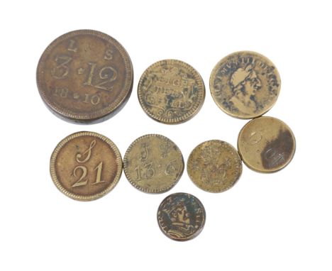 8 early 19th century bronze coin weights
