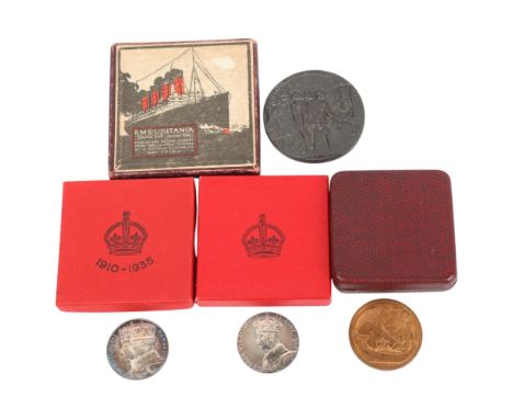 4 commemoration medals, bronze 1953 Queen Elizabeth II coronation, 1937 silver George VI coronation, silver 1935 George V sil