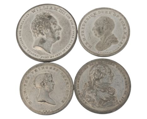 4 silver commemorative medals, King George III died 29 Jane 1820, Princess Charlotte died Nov 6th 1817 by K&amp;S, Frederick 