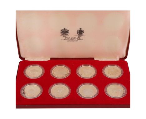 A 1977 Queen Elizabeth II silver Jubilee set of 8 Sterling silver Commonwealth Crown pieces, in Spink &amp; Son presentation 