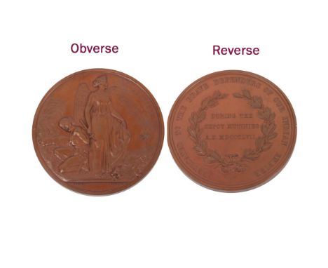A bronze commemorative medal for the Indian Sepoy Mutinies, struck 1857 by John Pinches, London, 63mm, in presentation box