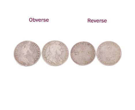 2 William III silver Crowns', 1695 &amp; 16?, 39mm, total 58.7