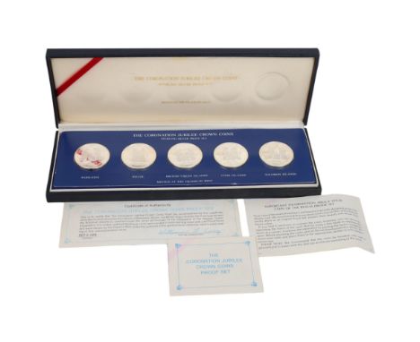 A 1978 Coronation Jubilee Crown Coins Sterling silver proof set of 5 Commonwealth coins, in presentation box with certificate