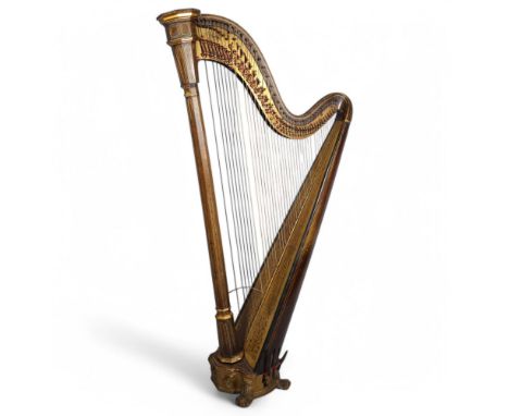 A full-size 19th century concert harp by Frederick Grosjean of Soho Square London, with octagonal column, intricate painted a