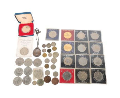 A silver proof Queen Elizabeth II silver Jubilee Crown 28.78g, together with commemorative Crowns and other coins