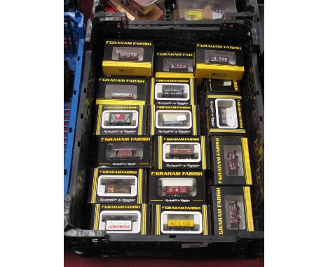 Eighteen Graham Farish 'N' Gauge/2mm Boxed Items of Four Wheel Rolling Stock, consisting of thirteen private owner ore wagons