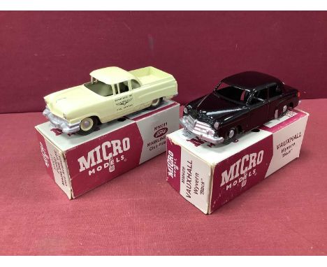 Two 1:43rd Scale White Metal Model Cars by Micro Models (New Zealand) comprising of #VA336 Ford Mainline Utility, #MM609 Vaux