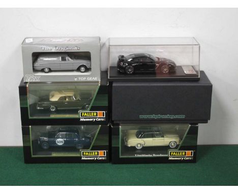 Five 1:43rd Scale Diecast Model Vehicles to include Hpi Racing #8405 Nissan GT-R (R35) Super Black, Trax Top Gear #TR27B Falc