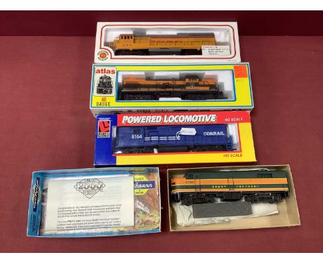 Four 'HO' Gauge U.S.A Outline Boxed Diesel Locomotives, comprising a Lifelike "GP38" Conrail blue livery R/No 8164, an Atlas/
