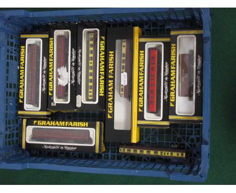 Graham Farish 'N' Gauge/2mm A.E.C Diesel Railcar BR Red/Cream R/No W27W - cased; plus three BR maroon 'N' gauge Suburban coac