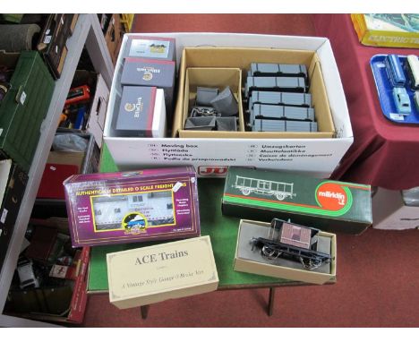 Three Ellis Clark 'O'Gauge/7mm Boxed Finescale Preslow Wagons, (all very good, appear unused) plus an Ace Trains 7mm 3 Rail v