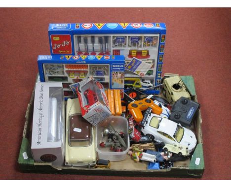 An assorted collection of Diecast, Tinplate, R/C Model Vehicles, Model Aircraft Aero Engine Components (Snipe - IOM noted) am
