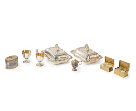 Two 19th century silver plated entrée dishes.Unmarked.The shaped, rectangular dishes designed with shell and gadrooned border