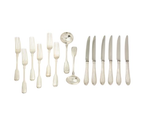 A set of six Victorian silver table forks.Chawner & Co., London, 1849. The six Fiddle and Thread pattern forks engraved with 