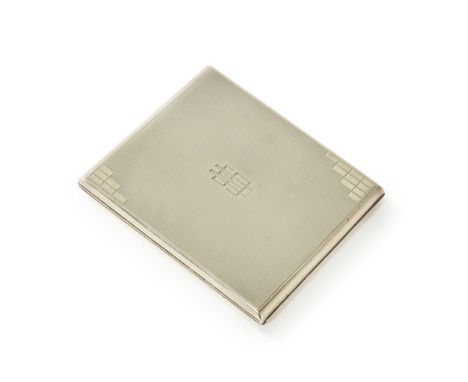 An Art Deco silver slide action cigarette case. Goldsmiths & Silversmiths Co., London, 1936. Of rectangular form, with engine