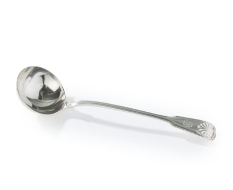 A Victorian silver Fiddle, Thread and Shell pattern ladle. Elkington & Co., Birmingham, 1890.Of heavy gauge, designed with di