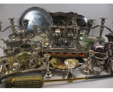 EPNS &amp; OTHER METALWARE - a good selection within 3 boxes including a stylish spirit kettle on stand, candelabra, Griffin 