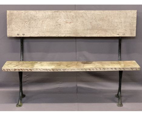 VINTAGE PLATFORM STYLE BENCH - on cast iron supports, 94cms H, 137cms W, 28.5cms seat D